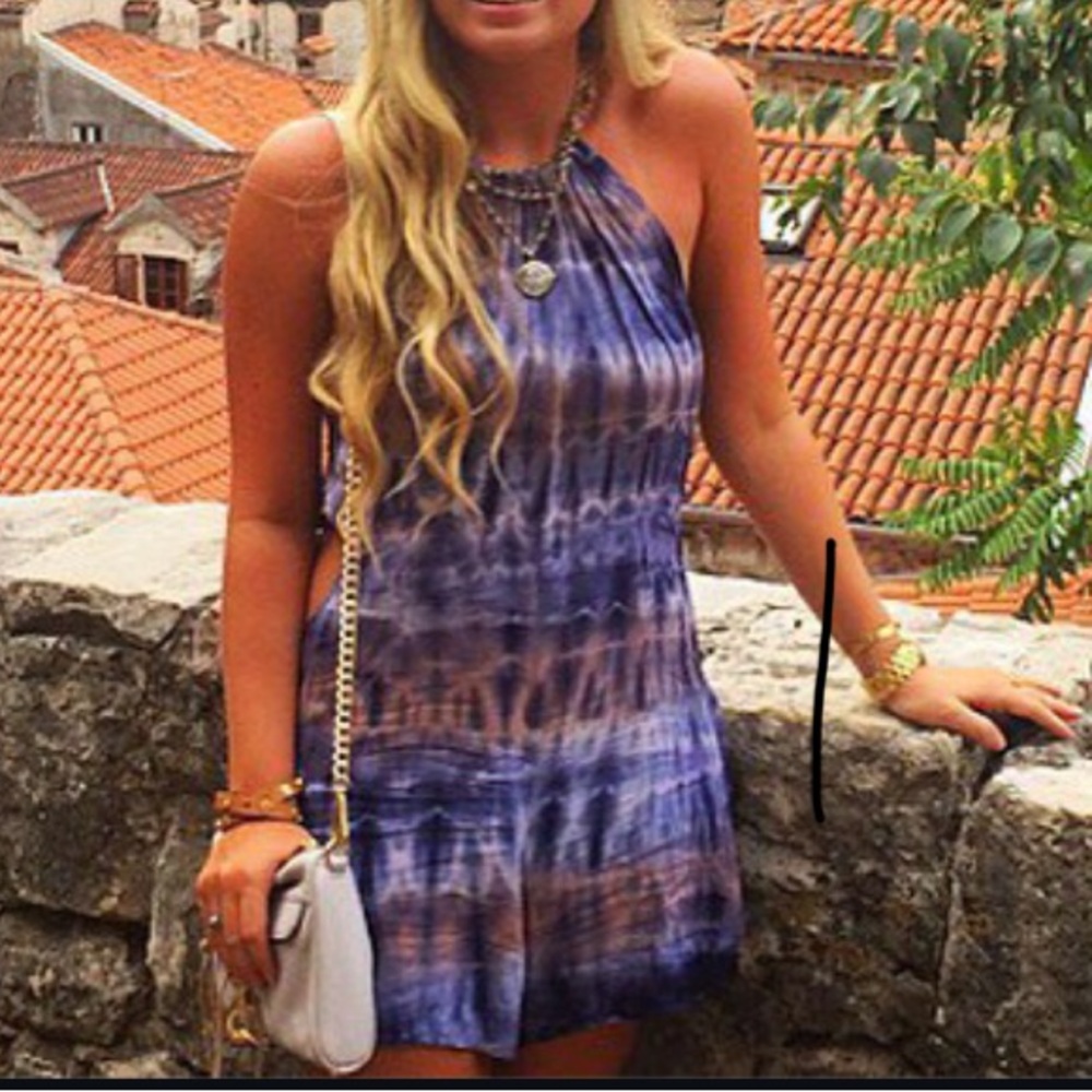 Stylish Blue Tie-Dye Halter Mini Dress
